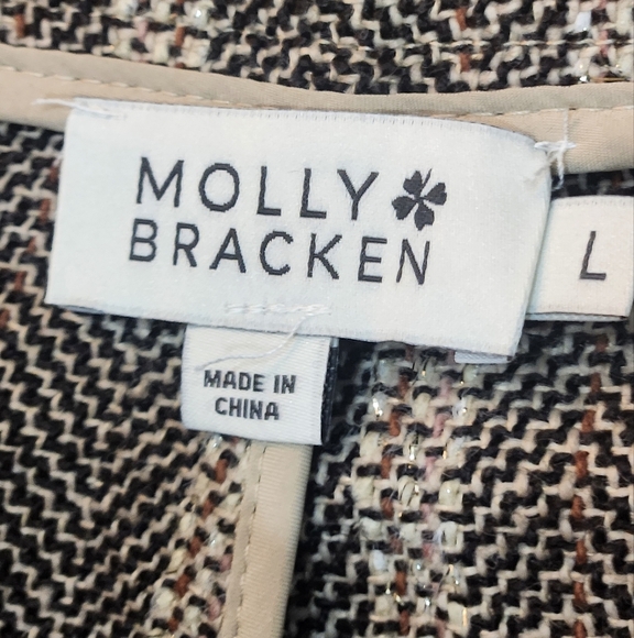 Molly Bracken Herringbone Wide leg High Waisted Tand And Brown Pants Size Large - Picture 8 of 12